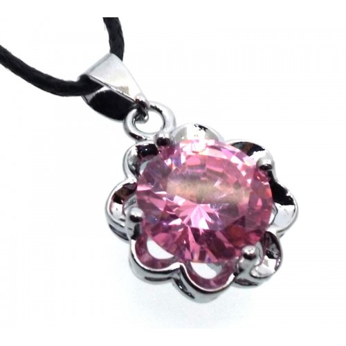 Pink Zirconia Crystal Sunflower Pendant